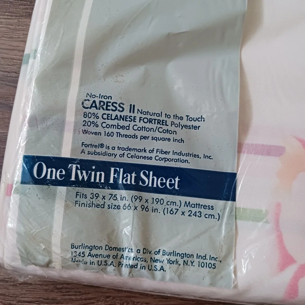 Vintage Burlington Caress II Twin Flat Sheet Watercolor Floral New